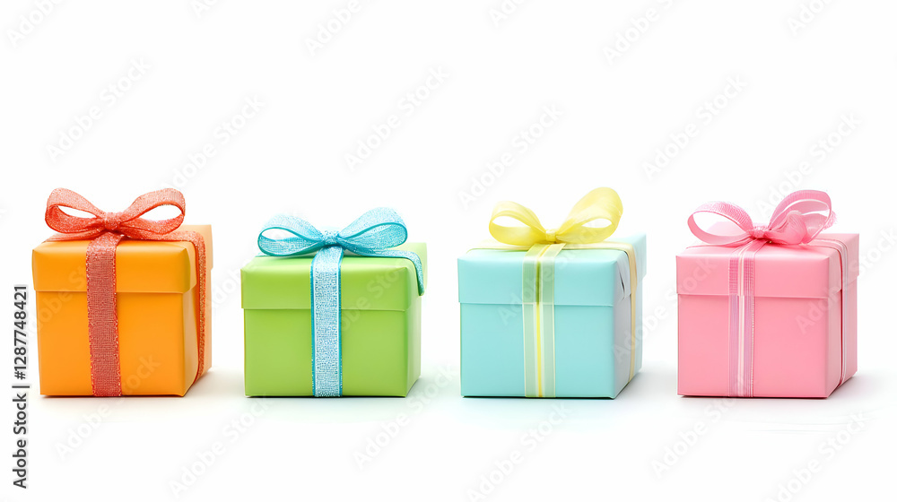 Fototapeta premium Colorful Gift Boxes with Ribbons on White Background