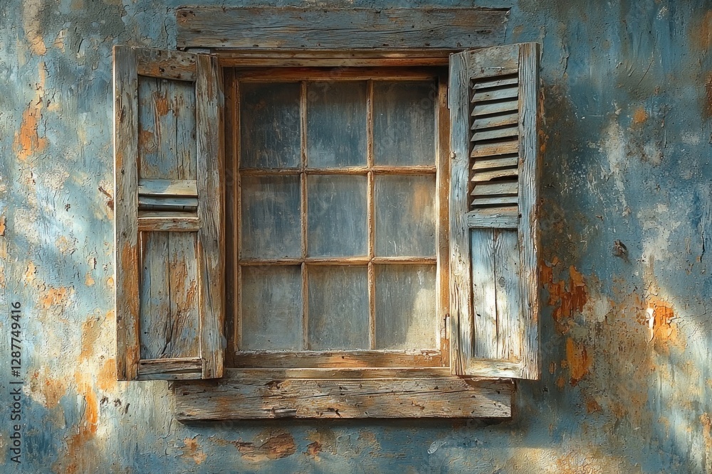 Old window with shutters on stucco wall with shadows, for design or backgrounds Old window with shutters on stucco wall with shadows, for design or backgrounds