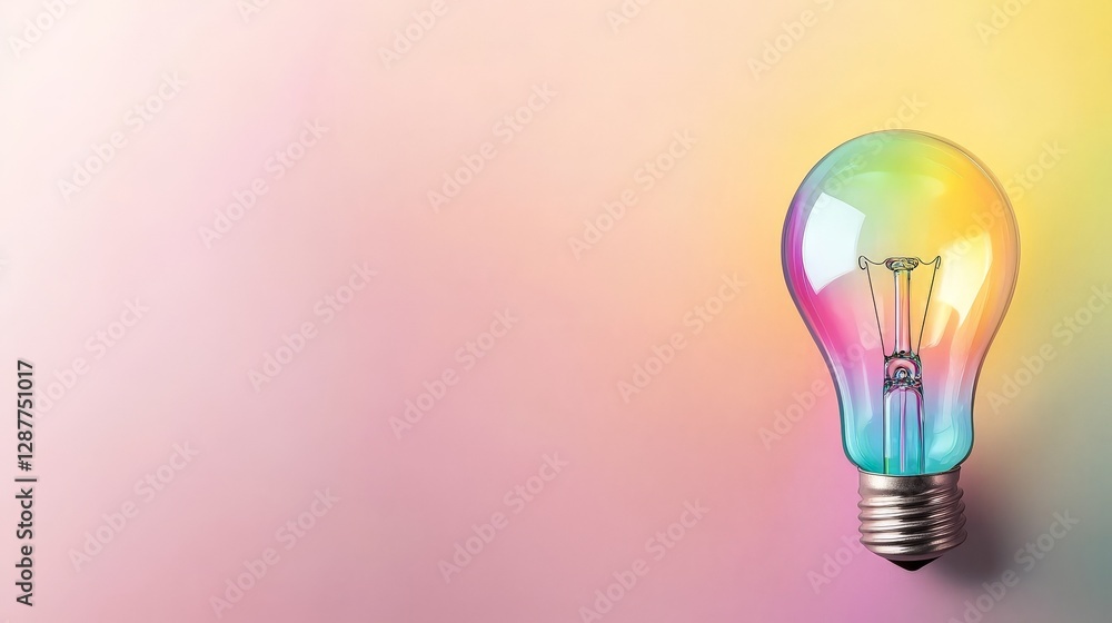 Graceful Creativity and Visual Experimentation, A colorful light bulb against a soft gradient background, symbolizing creativity and innovation. Graceful Creativity and Visual Experimentation, A colorful light bulb against a soft gradient background, symbolizing creativity and innovation.