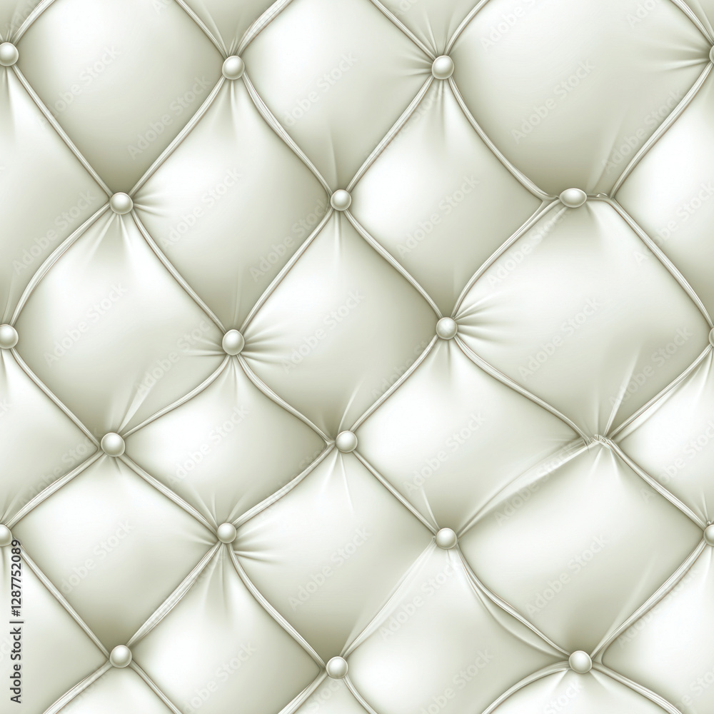 Naklejka premium Close up of a white tufted cushioned wall panel background with diamond pattern and nailhead trim