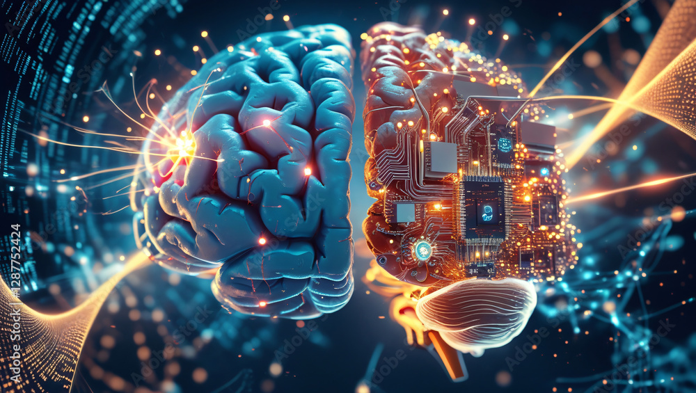 close up of brain combined or merging with technology, artifical intelligence concept, Generative AI close up of brain combined or merging with technology, artifical intelligence concept, Generative AI