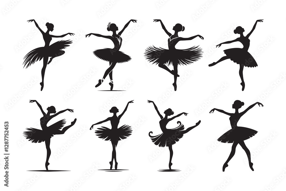 set of Ballerina dance silhouette icon, isolated on a white background set of Ballerina dance silhouette icon, isolated on a white background