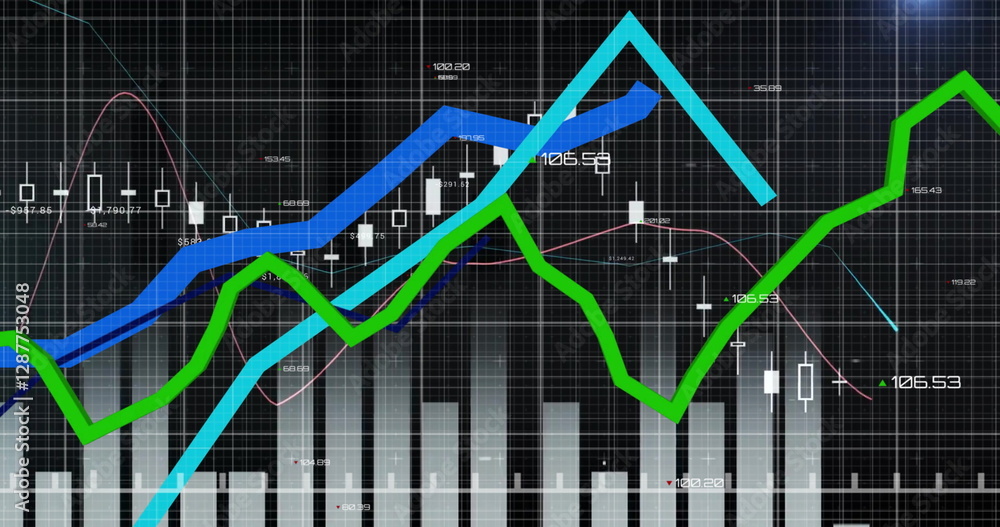 Fototapeta premium Image of data processing over grid and dark background