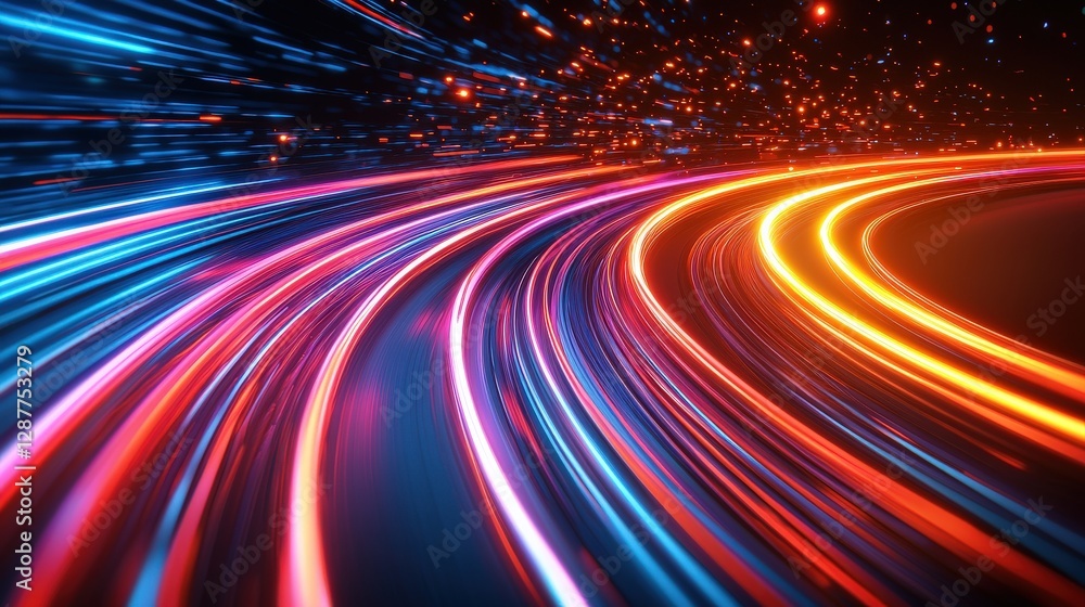 Abstract Background with Neon Organic Spectrum Effects Concept. Vibrant Light Trails on Dark Background in Abstract Motion Scene Abstract Background with Neon Organic Spectrum Effects Concept. Vibrant Light Trails on Dark Background in Abstract Motion Scene