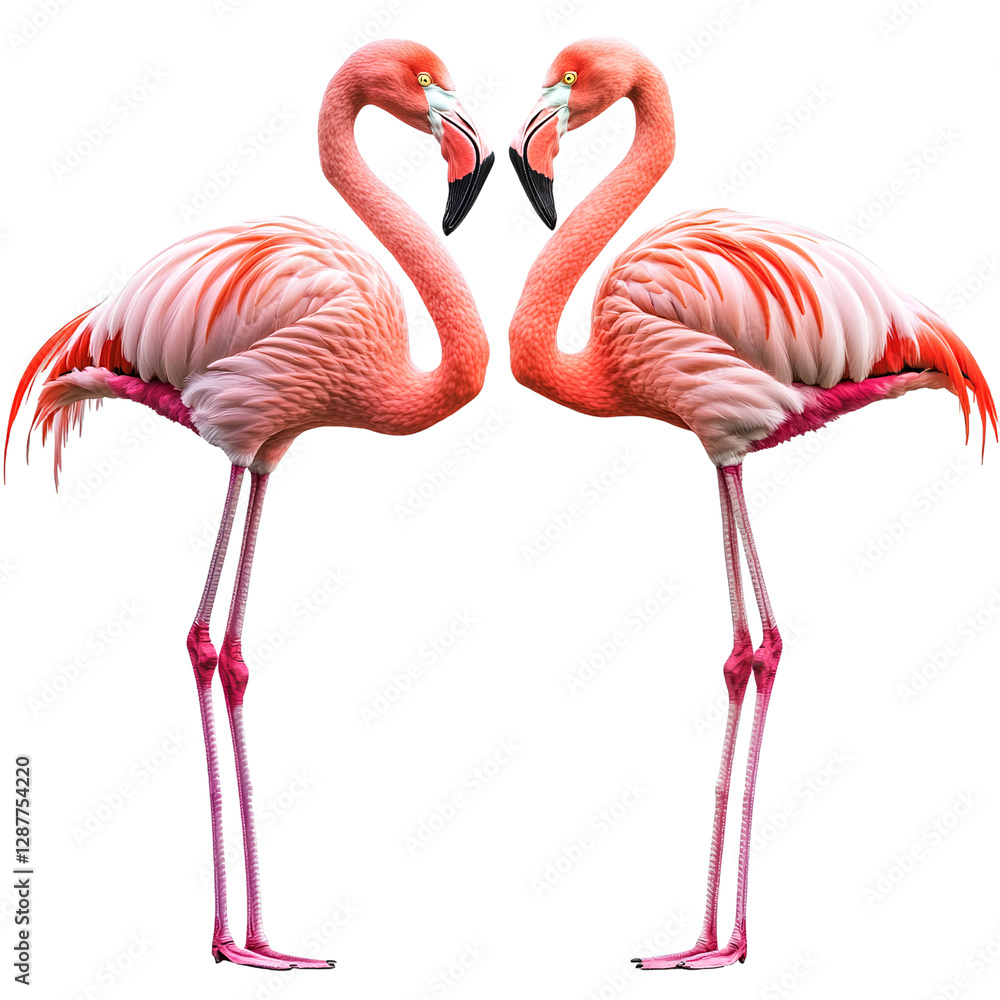 Obraz premium Elegant Pink Flamingos in Symmetrical Poses – Exotic Bird Photography