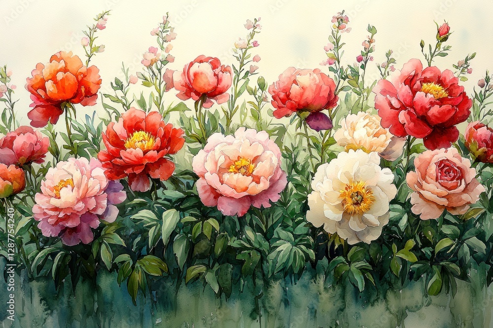 Watercolor painting of flowers with a light background for art Watercolor painting of flowers with a light background for art