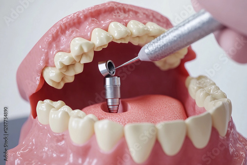 Wallpaper Mural Dental implants displayed in a model of a human jaw demonstrating oral health and restoration procedures Torontodigital.ca