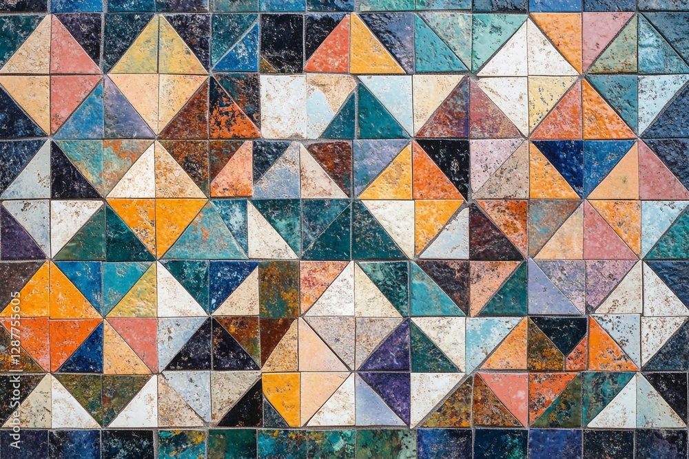 Colorful mosaic pattern featuring diverse geometric shapes in a vibrant design Colorful mosaic pattern featuring diverse geometric shapes in a vibrant design
