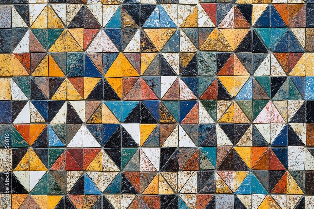 Colorful mosaic pattern featuring diverse geometric shapes in a vibrant design Colorful mosaic pattern featuring diverse geometric shapes in a vibrant design