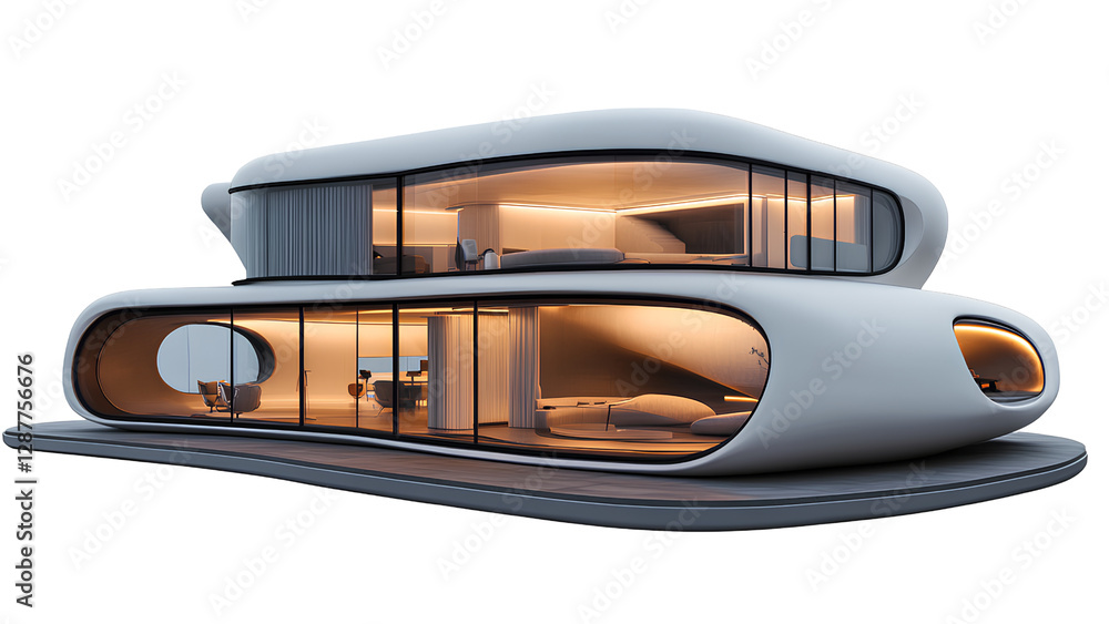 Fototapeta premium Futuristic Luxury Home with Organic Architecture and Modern Glass Design