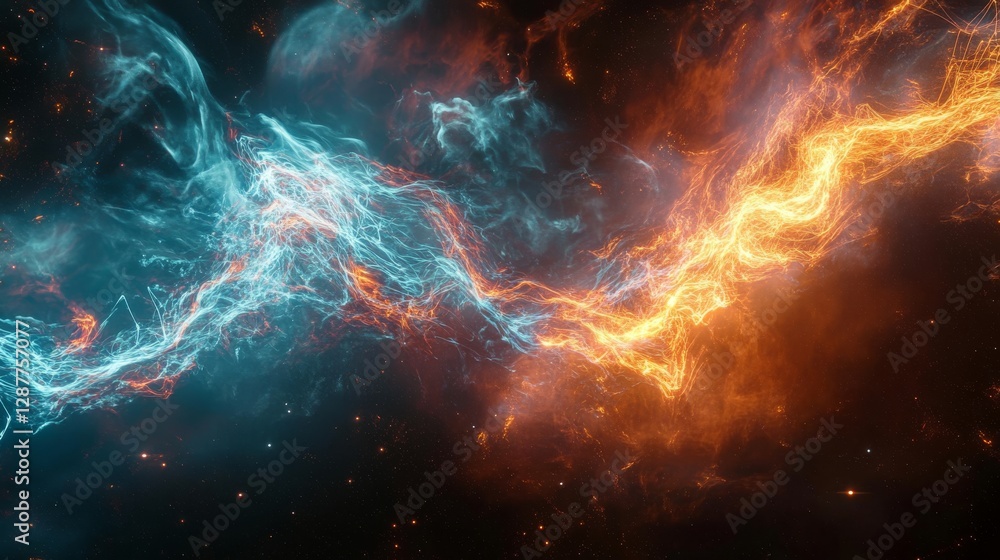 Flowing digital light streams, iridescent blue energy trails, abstract neural network patterns, glowing particle systems, deep space background, volumetric fog effects, futuristic tech visualization, Flowing digital light streams, iridescent blue energy trails, abstract neural network patterns, glowing particle systems, deep space background, volumetric fog effects, futuristic tech visualization,