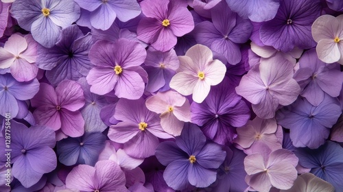 Captivating floral arrangement showcasing a gradient of purple hydrangea blossoms creating a serene and elegant botanical backdrop perfect for design