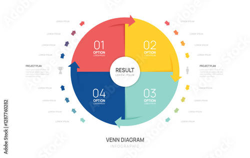 Venn diagram infographic circle arrow chart template for business presentation vector illustration.