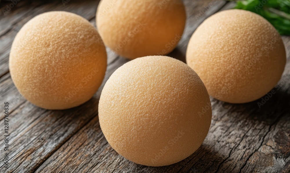 Four cantaloupe melons on a wooden table. Four cantaloupe melons on a wooden table.