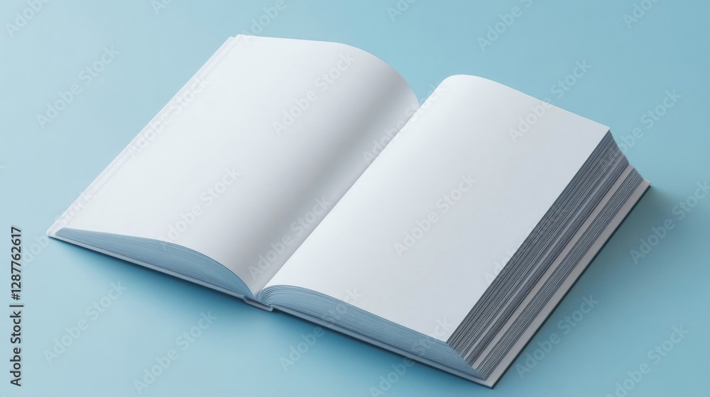 Open Book with Blank White Pages on Blue Background Open Book with Blank White Pages on Blue Background