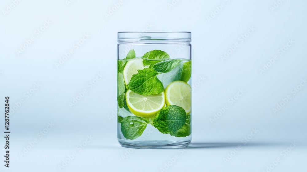 Refreshing lime mint water in glass jar. Perfect summer drink Refreshing lime mint water in glass jar. Perfect summer drink