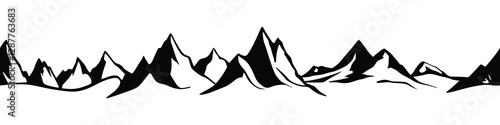 Silhouette mountain range isolated on white background, seamless border, vector design