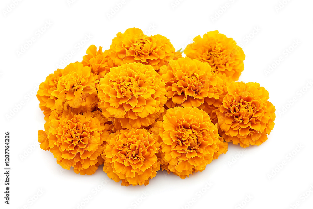 Top View Marigold or Calendula Flower Isolated on White Background, Generative AI Illustration Top View Marigold or Calendula Flower Isolated on White Background, Generative AI Illustration