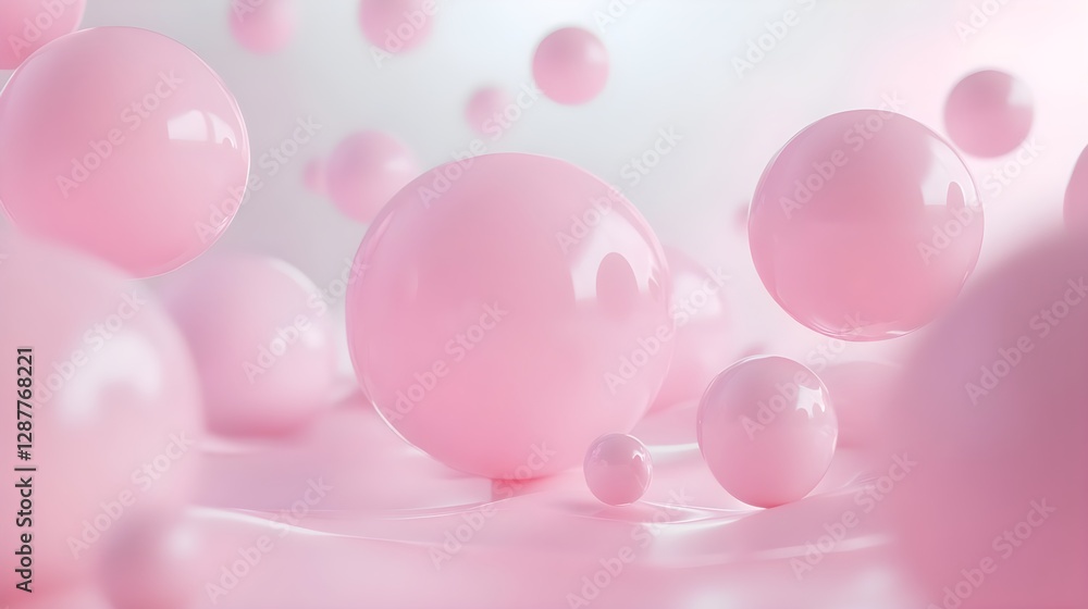 custom made wallpaper toronto digitalSoft Pink Spheres Floating in a Dreamy Background with Gentle Reflections