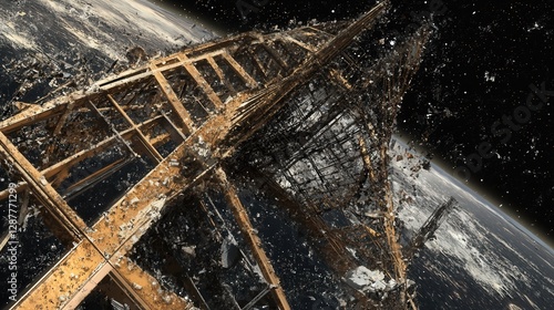 collapsed superstructure after a failed experimental launch.