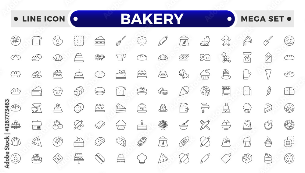 Bakery and dessert outline icon. Contains such Icons as cookie, pudding, oven, kitchen tools, doughnut, bread, macaroon, muffin And Other Elements. customize color, easy resize. Bakery and dessert outline icon. Contains such Icons as cookie, pudding, oven, kitchen tools, doughnut, bread, macaroon, muffin And Other Elements. customize color, easy resize.