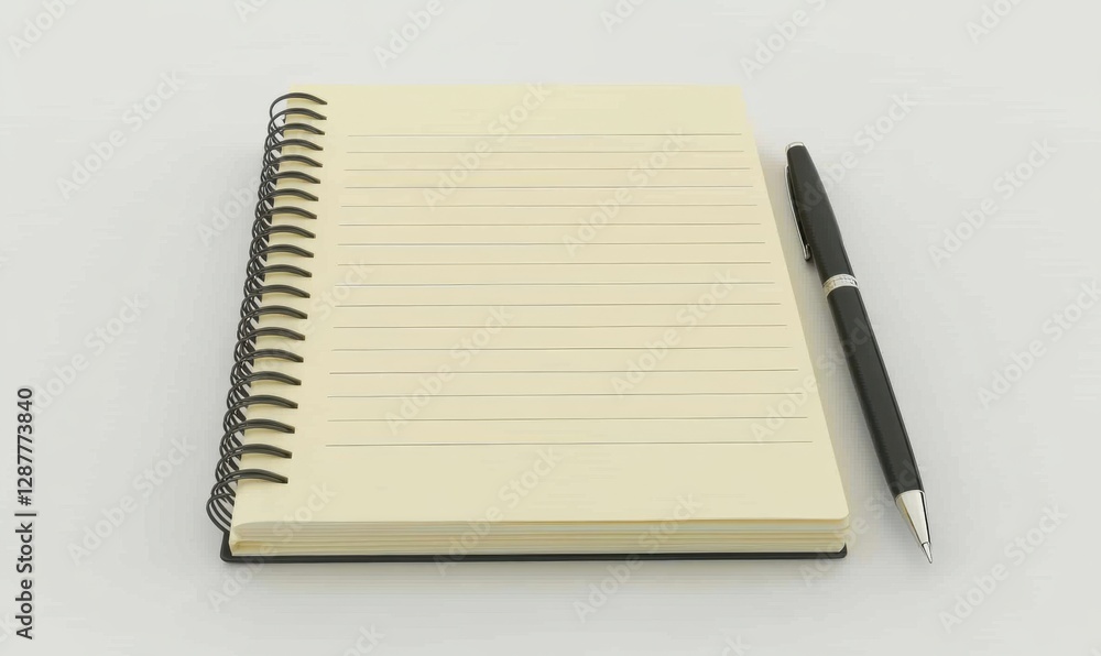 Blank notepad and pen on white background for notes or writing Blank notepad and pen on white background for notes or writing