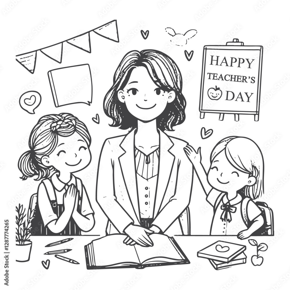Fototapeta premium High-quality happy teachers day cel with intricate details, perfect for artistic and creative projects, retro-style prints, and unique digital assets
