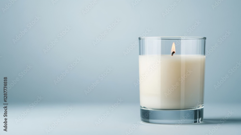 Single candle in glass jar on plain background Single candle in glass jar on plain background