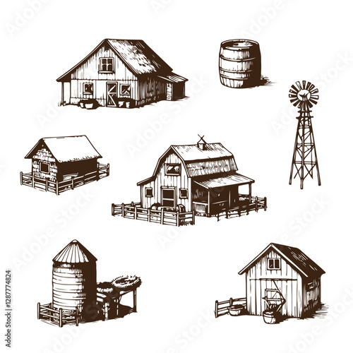High-quality vintage farm barn illustration with intricate details, perfect for artistic and creative projects, retro-style prints, and unique digital assets