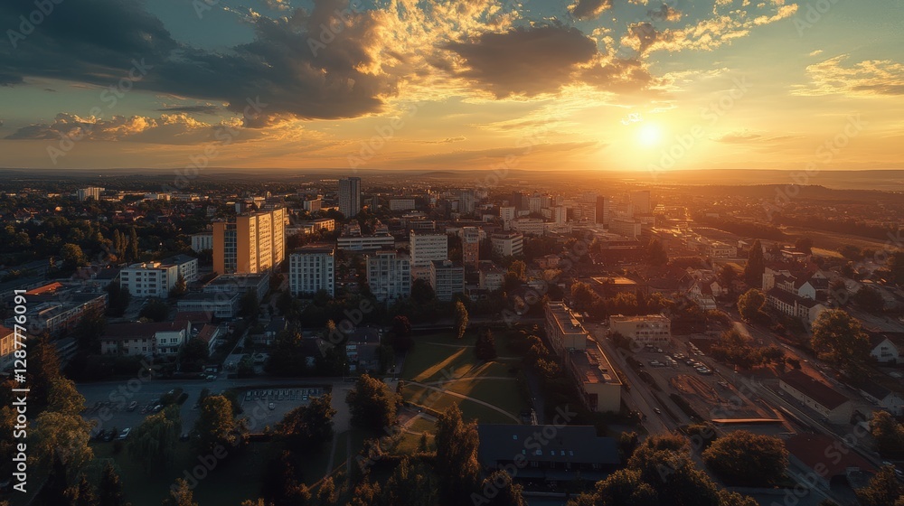 Fototapeta premium panoramic aerial view of city skyline with skyscrapers and office buildings