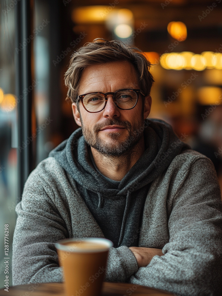 Man enjoying coffee in a cozy cafe during afternoon Man enjoying coffee in a cozy cafe during afternoon