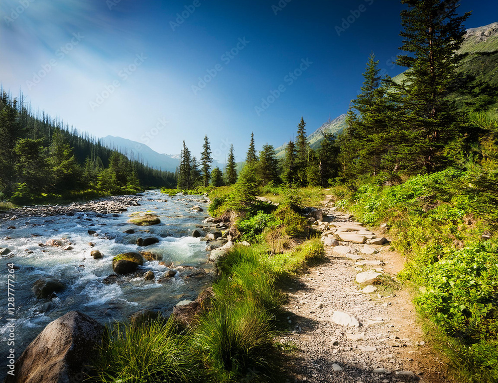 Obraz premium Generated image 川沿いのハイキングコース