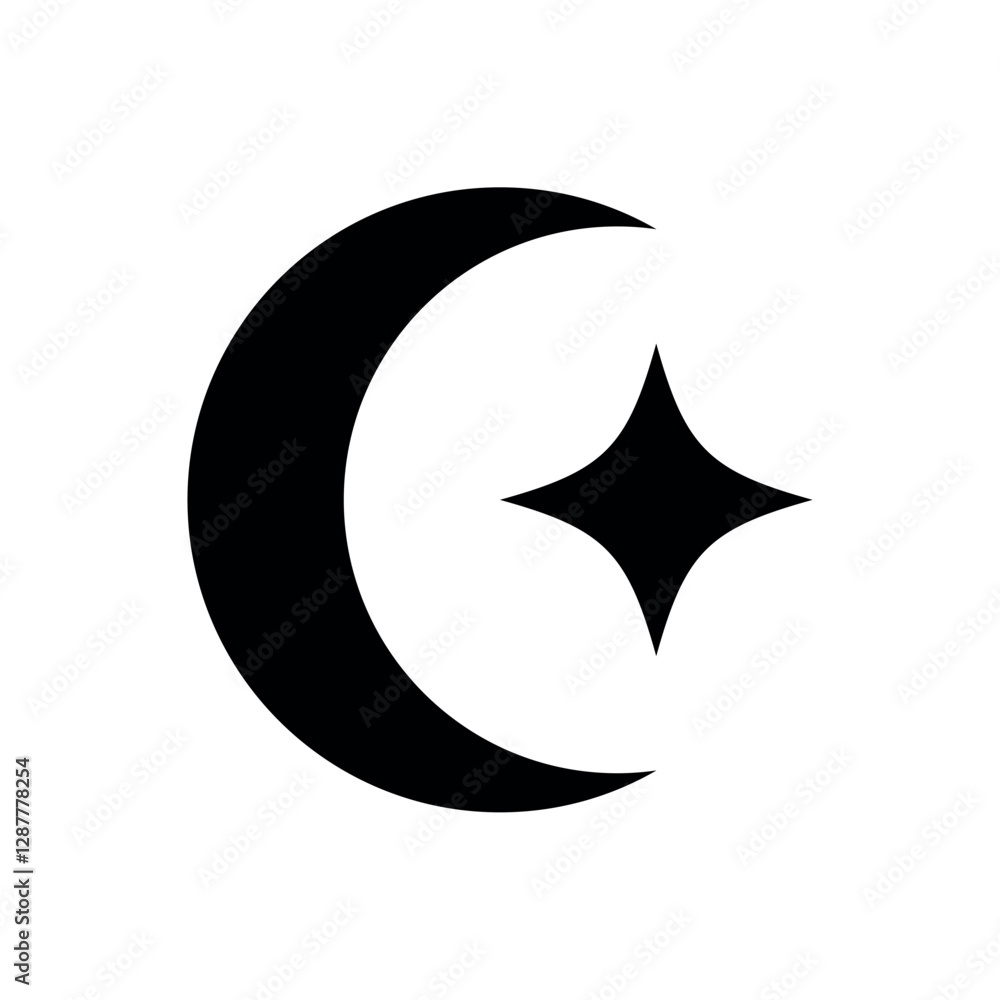 Crescent moon and star symbol design. Templates for design, posters, projects, banners, logo, and business cards. Vector illustration. Crescent moon and star symbol design. Templates for design, posters, projects, banners, logo, and business cards. Vector illustration.