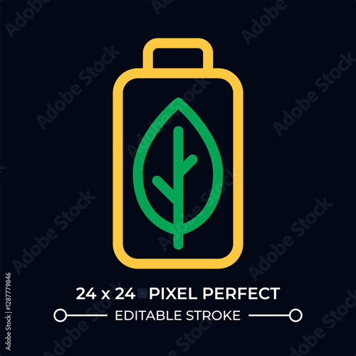 Eco friendly battery dark color line ui icon. Rechargeable accumulator with leaf. Minimize resource depletion. Vector duotone outline symbol isolated. User interface element, pixel perfect