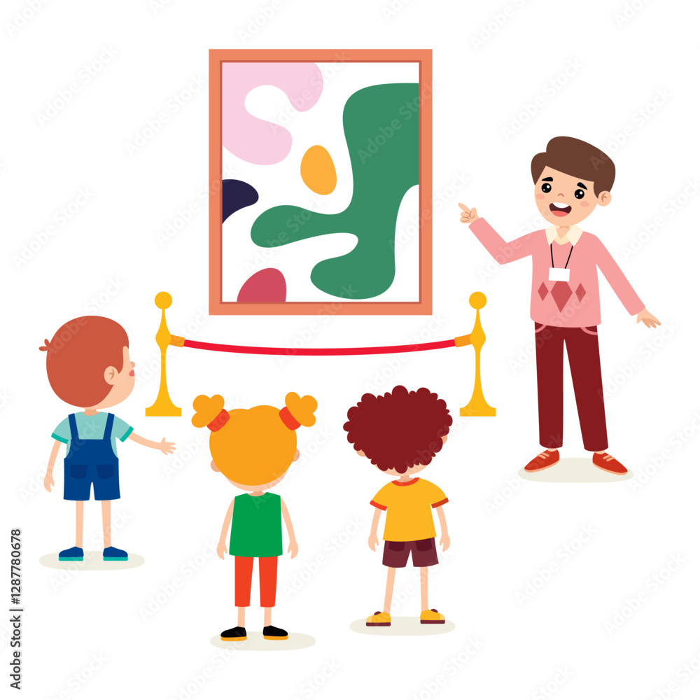 Cartoon Children At A Museum