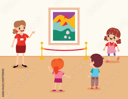 Cartoon Children At A Museum