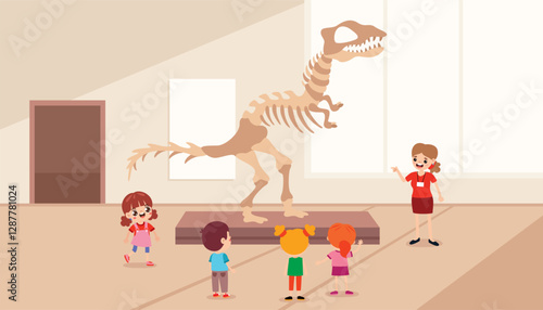 Cartoon Children At A Museum