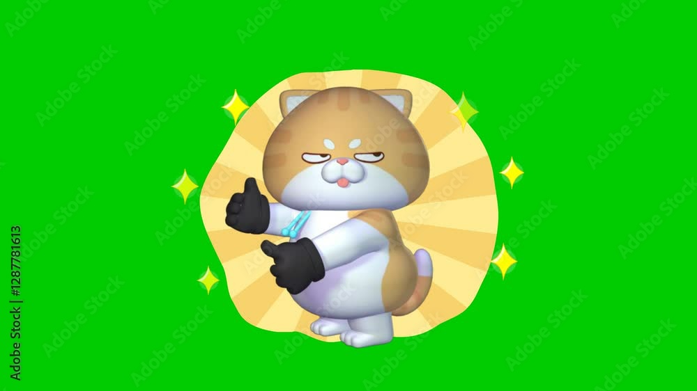 Funny 3D Cat Dancing with Two Thumbs Up on Green Screen – 4K Video Funny 3D Cat Dancing with Two Thumbs Up on Green Screen – 4K Video