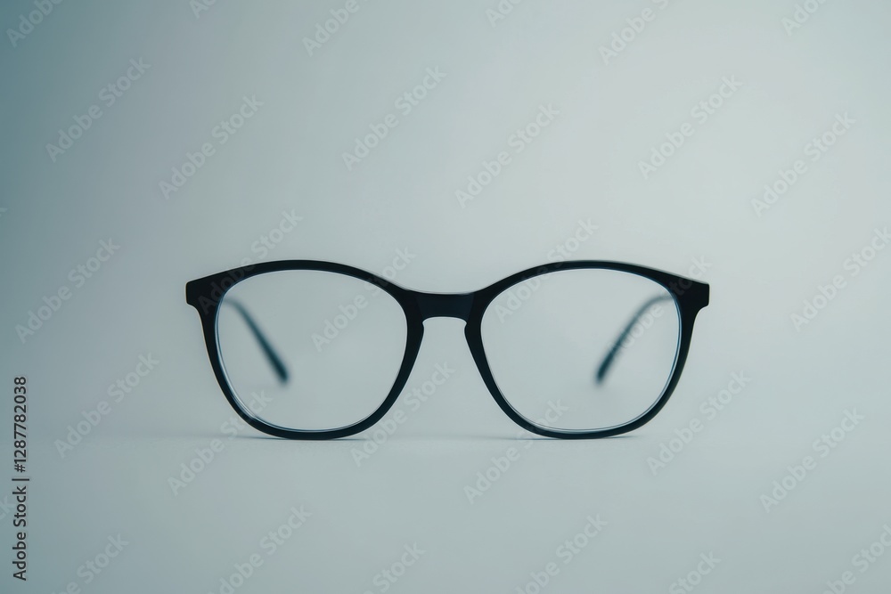 Black rimmed glasses placed on a smooth neutral background Black rimmed glasses placed on a smooth neutral background