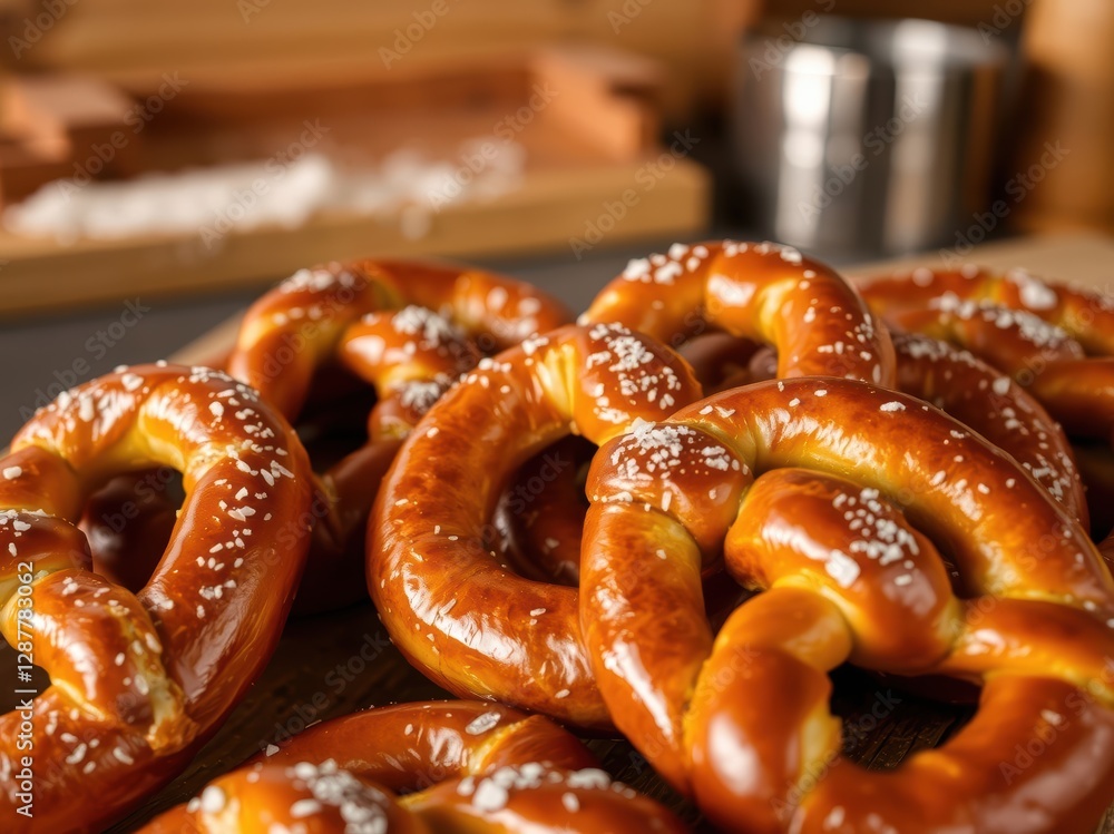 Close up of many pretzels sprinkled with salt Close up of many pretzels sprinkled with salt