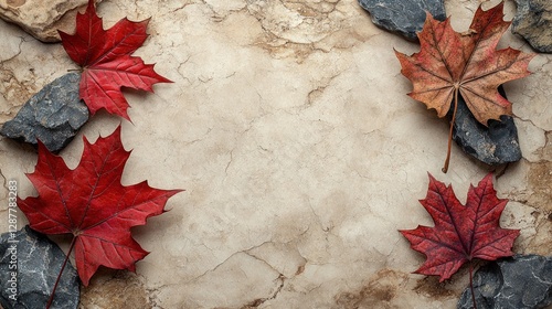 Autumn leaves and stones on marble photo