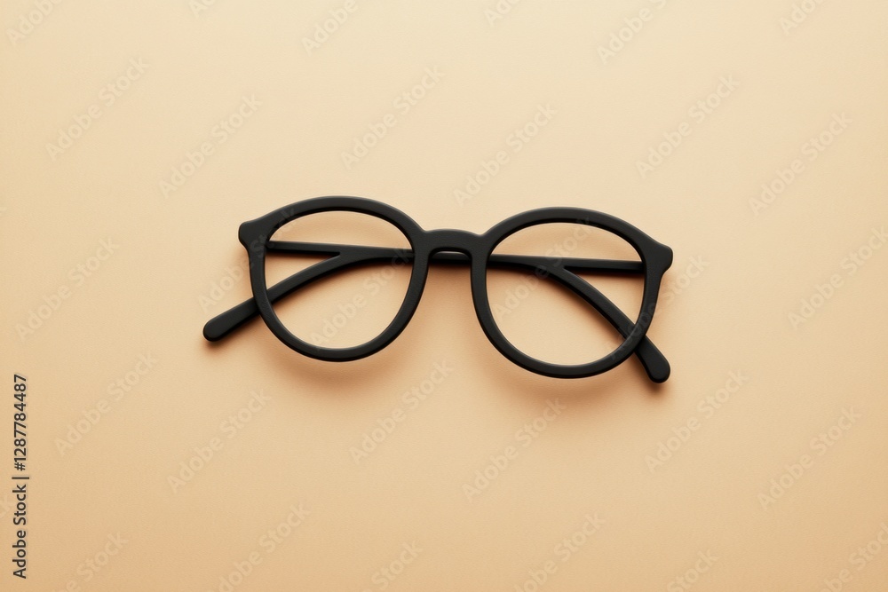 Fototapeta premium Black Eyeglasses Resting on a Beige Colored Background