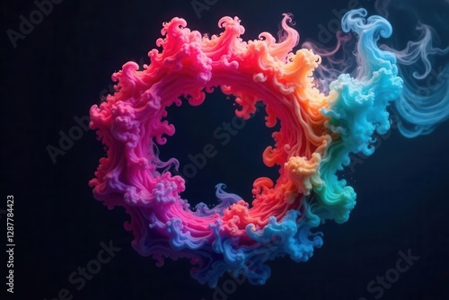 Abstract Colorful Swirling Ink Creates a Vibrant Circular Design in Dark Background
