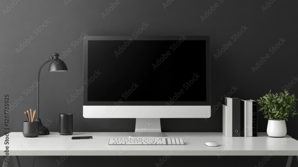 Modern Minimalist Black And White Home Office Workspace Modern Minimalist Black And White Home Office Workspace