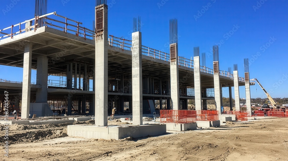 new sports stadium, with heavy concrete pillars and seating sections being constructed. new sports stadium, with heavy concrete pillars and seating sections being constructed.