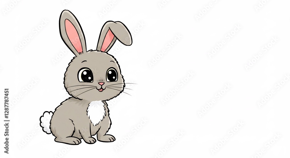 Obraz premium Cute Gray Bunny Softly Illuminated Cartoon. AI Generated