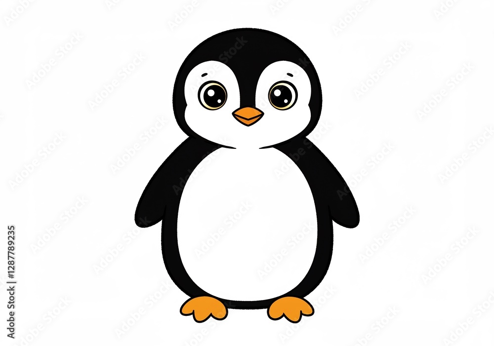 Fototapeta premium Adorable cartoon penguin cheerfully poses against white background. AI Generated