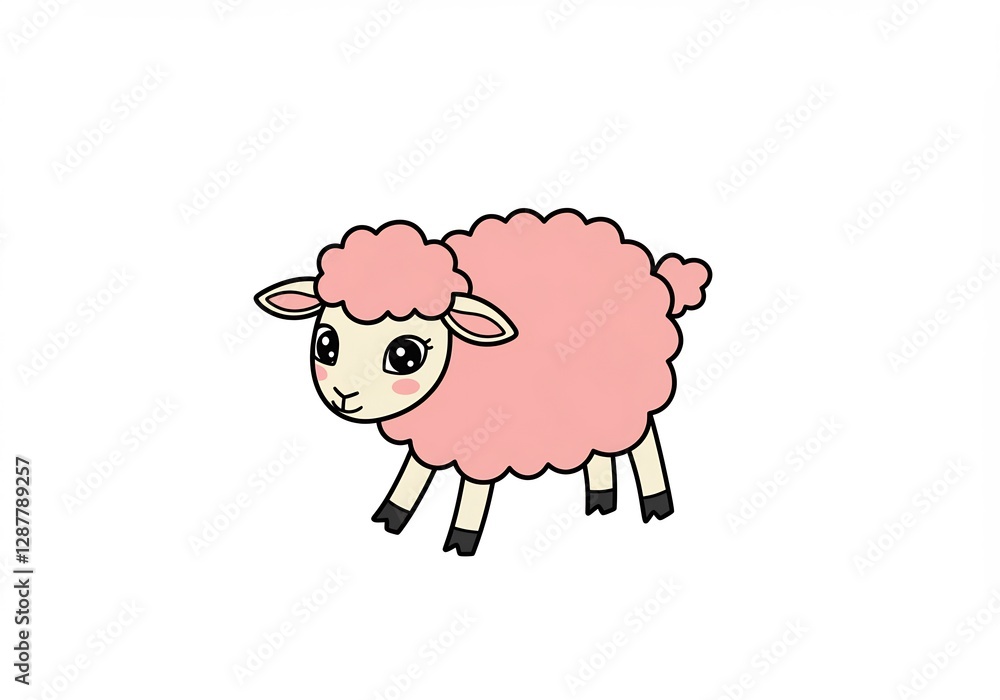Obraz premium Adorable Pink Sheep Cartoon Softly Illustrated. AI Generated