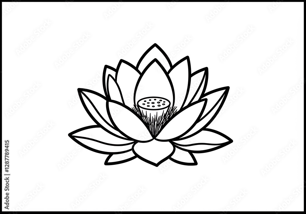 Elegant Lotus Flower Line Art Drawing. AI Generated Elegant Lotus Flower Line Art Drawing. AI Generated