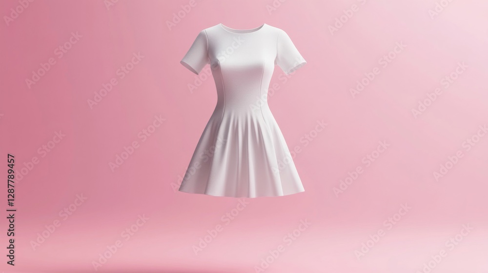 White A-Line Dress on Pink Background White A-Line Dress on Pink Background